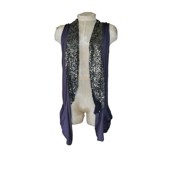 Free People gold sequined sleeveless cardigan NWOT large - Picture 1 of 6